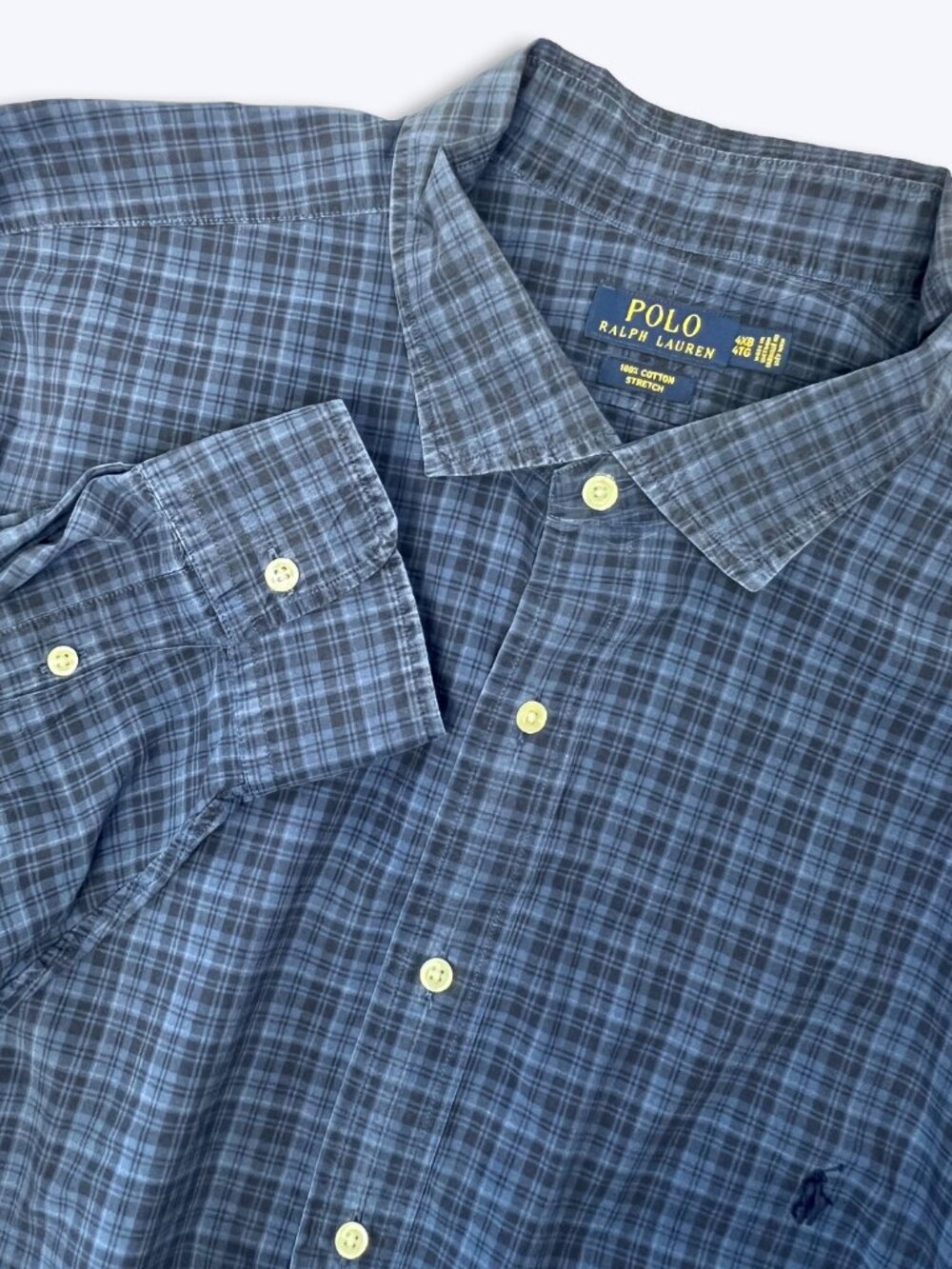 Polo Ralph Lauren Shirt 4XB Plaid Shirt Mens Big 4X Blue Black Cotton Stretch LS